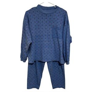 Vintage Britland Blue Geometric Print Pajama Set Lounge Wear Medium Made in USA